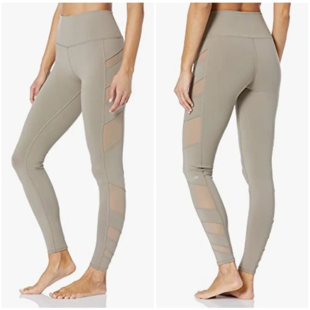 Alo Block High Waist Mesh Inset Leggings Blue Gray Size Small